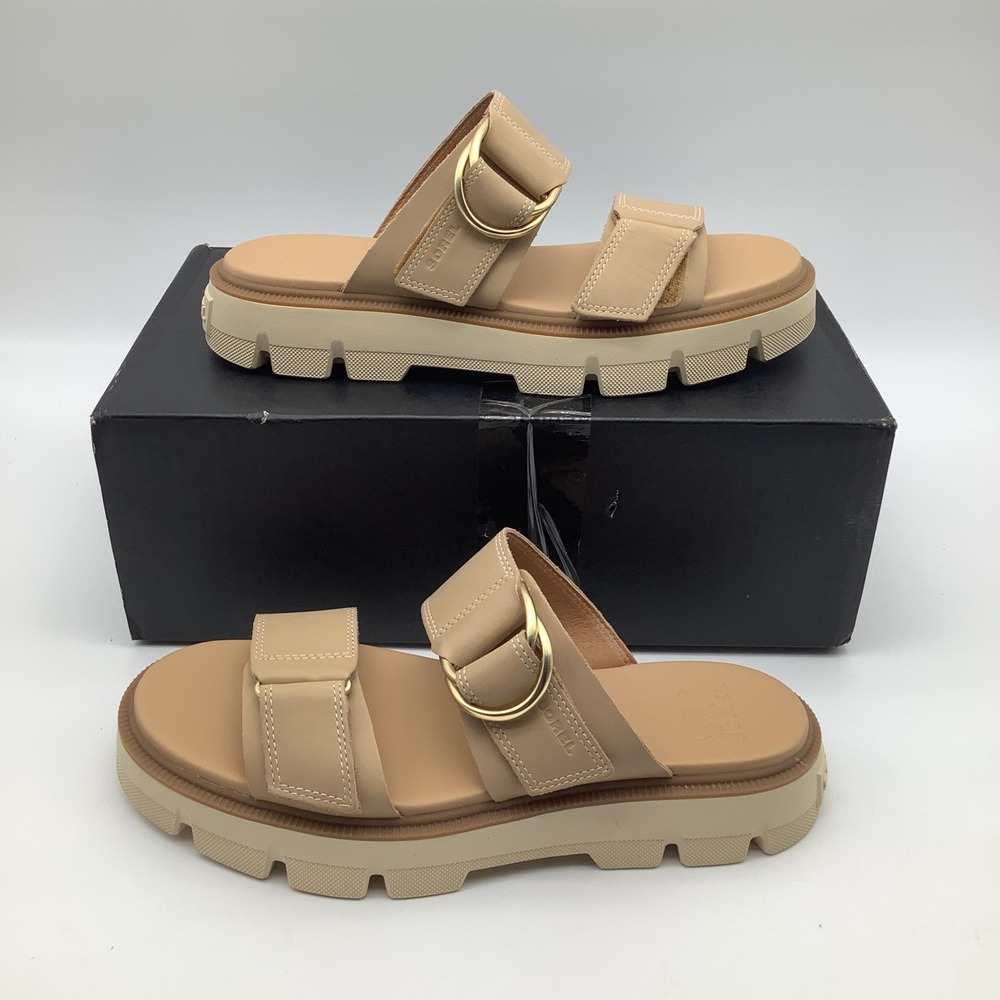 Sorel Rein CB Slide Sandals Womens‎ Size 9 Honest Beige Buckle Accent New
